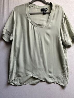 Tracy Reese Magaschoni Sage Green 100% Silk Short Sleeve Top Size 8